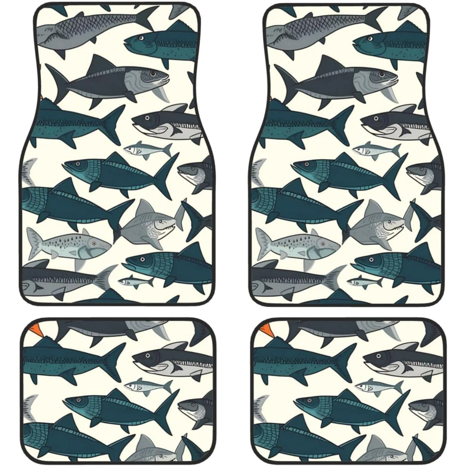Fish Print Car Floor Mats Set Of 4, Non-Slip Heavy Duty Foot Pads For Suvs, Vans, And Trucks, Ideal Car Additions For And Decora