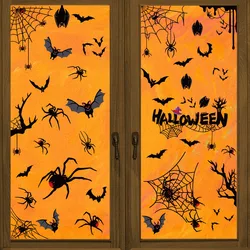 Halloween Static Window Stickers Terrifying Vampire Bat Spider Web Stickers Glass Door Sticker Happy 2024 Halloween Party Decor