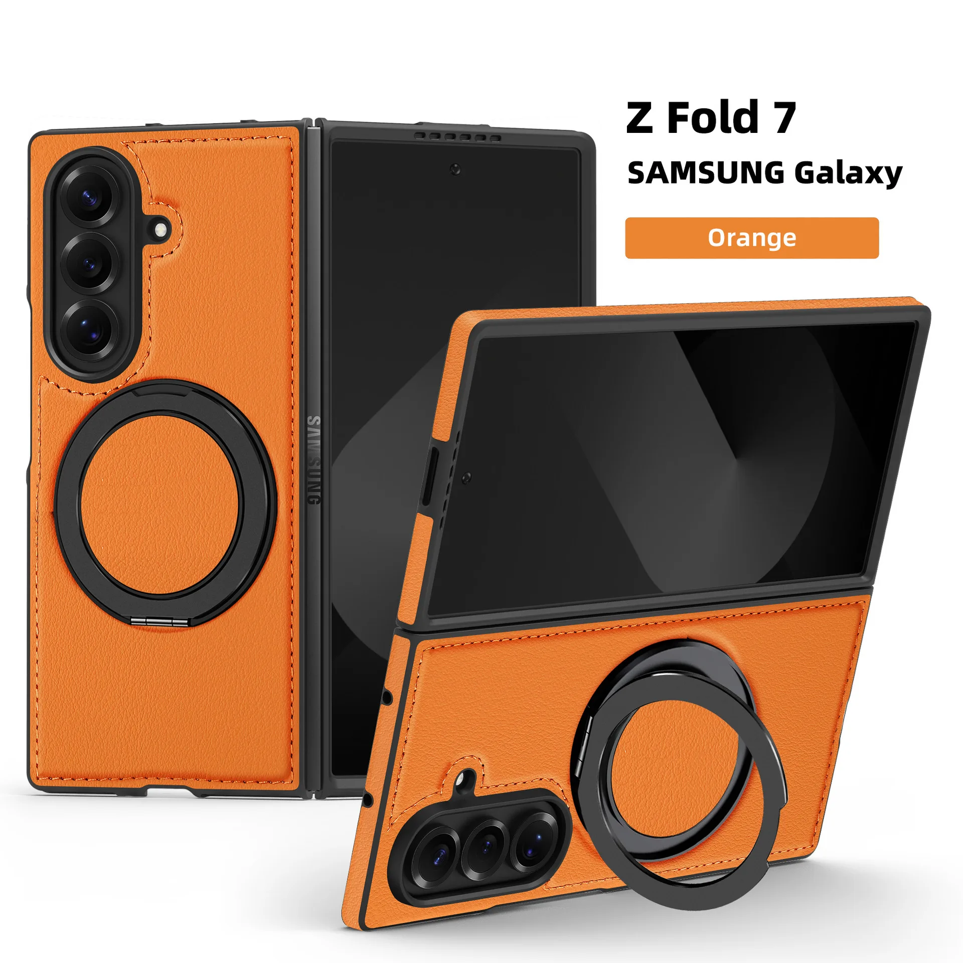 Magnetic Leather Holder Case For Samsung Galaxy Z Fold 7 6 5 4 3 Fold7 Fold6 5G For Magsafe 360 Rotating Stand Cover