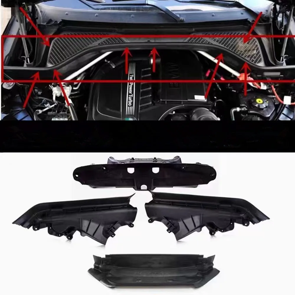 For BMW X5 X6 E70 E71 E72 Black Car Engine Upper Compartment Partition Panel Set  51717169420 51717169421 51717169419