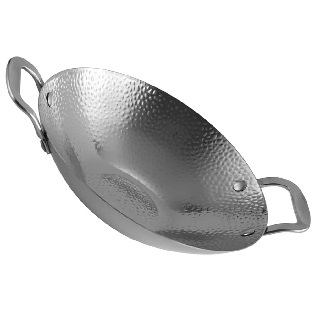 

1pc Hammered Dry Pot Stainless Steel Wok Pan Double Handle Non-Stick Cooking Pot For Home Restaurant Camping Kitchenware