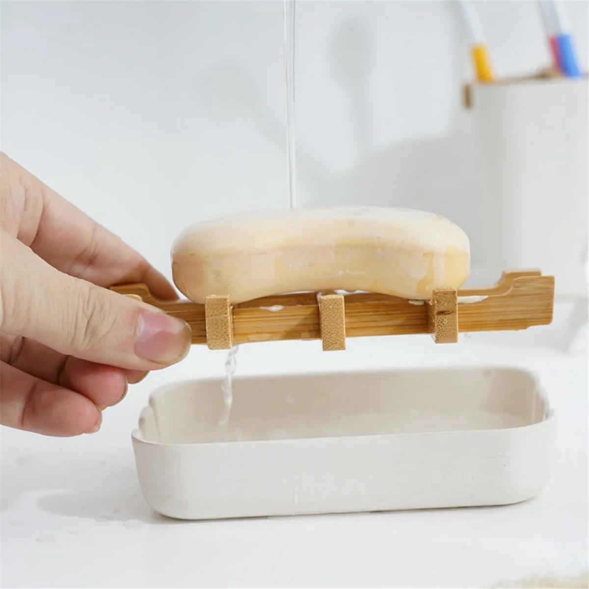 Bamboo Soap Dish for Shower Wooden Soap Bar Holder for Bathroom Soap Tray