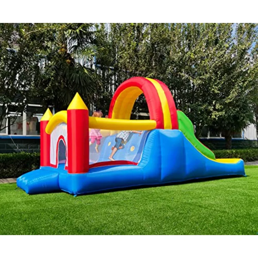 Casa inflable de rebote de 16x7,2 pies con 2 toboganes de carreras y pared de escalada grande, trampolín inflable 3 en 1 para niños, salto de arcoíris C