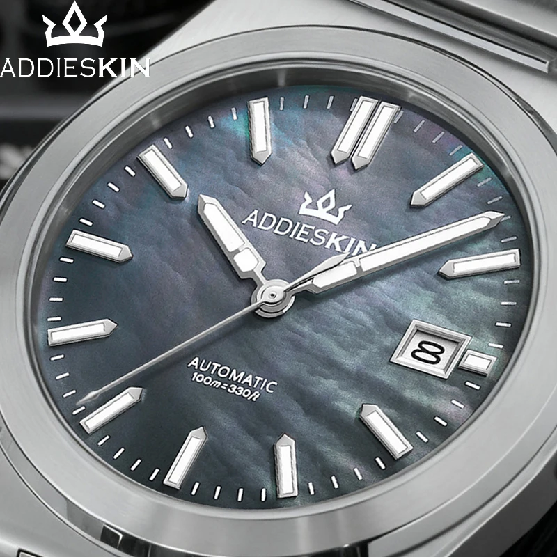 ADDIESKIN Men Automatic Watch Miyota 9015 Ultra Thin Sapphire Crystal Mother of Pearl Dial Luxury Stainless 100M Waterproof
