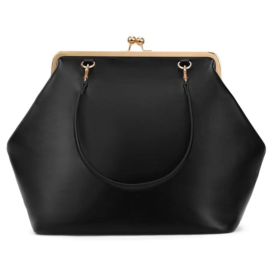 

Womens Kiss Lock Bag PU Medium Top Handle Handbags Kiss Clasp Shoulder Bags Tote Purse Messenger Clutch