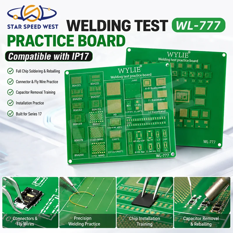 WYLIE WL-777 Welding Test Practice Board for Full Chip Soldering Reballing Practice Chip Mounting Smooth Connector Assembly