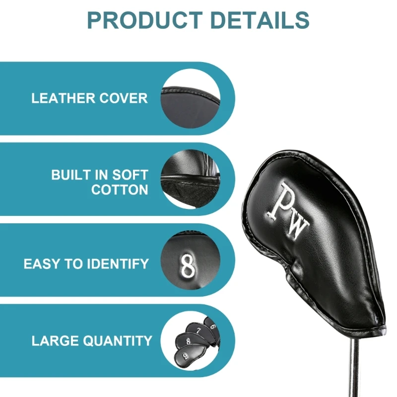 Waterproof Golfs Club Head Cover, PU Leather, Fit Most Brands Golfs Iron, 12Pcs