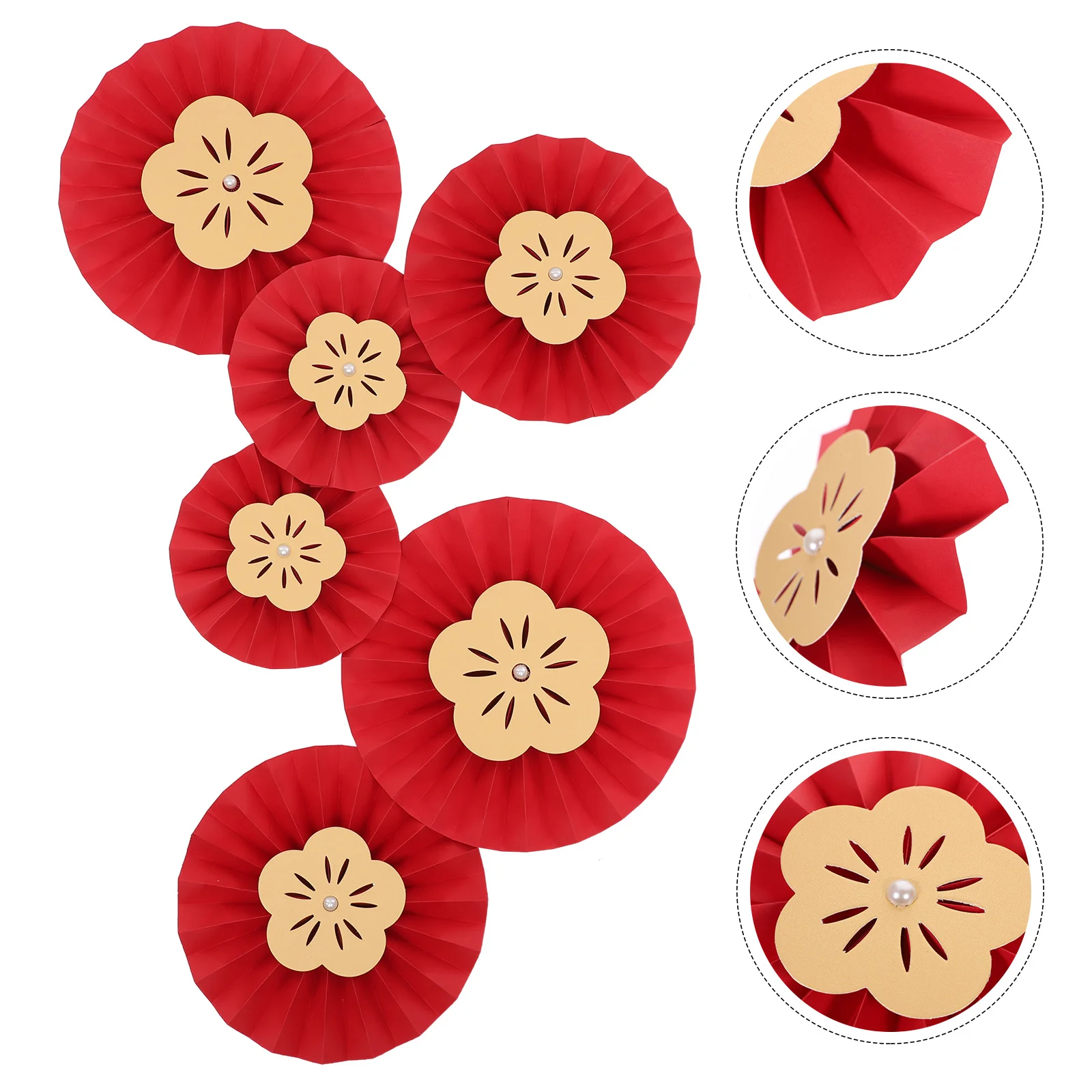 12 Pcs Paper Fan Flower Red Decorations Chinese New Year Ornaments Lunar Calendar