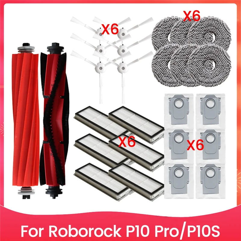 A76G-For Roborock P10 Pro/P10S مجموعة ملحقات فرشاة جانبية رئيسية فلتر HEPA ممسحة قماش كيس لجميع الغبار ملحقات تنظيف فعالة