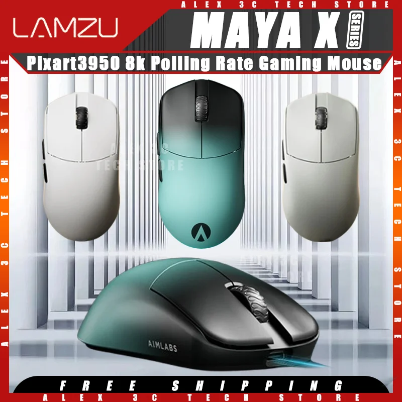 LAMZU MAYA X AIMLABS Gaming Mouse Pixart 3950 Sensor Dual Mode 8k Polling Rate Lightweight Ergonomics Customized Gamer Mouse