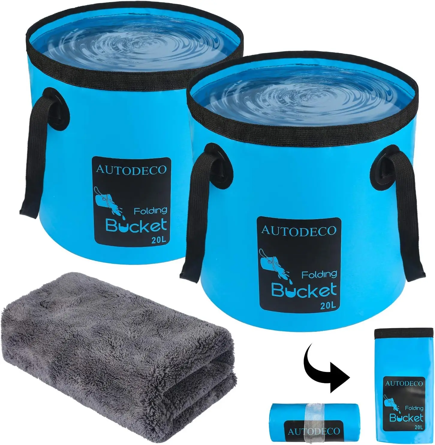 

Набор из 2 складных ведер для воды объемом 5 галлонов (20 л) – портативные складные тазы для кемпинга, рыбалки, садоводства, мытья автомобиля