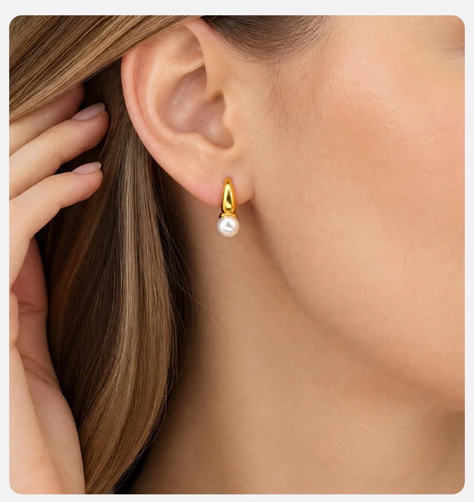 Vnox vergoldete Imitationsperlen-Creolen für Damen, elegante Ohrringe für Hochzeiten und Partys, Geschenkideen – Detail 2