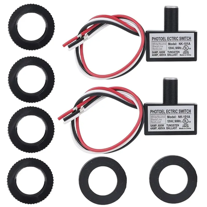DT39 AC Photocell Light Sensor 2Pcs, 105V-130V Dusk to Dawn Switch with Nuts Washer, Daylight Control for Outdoor Garden