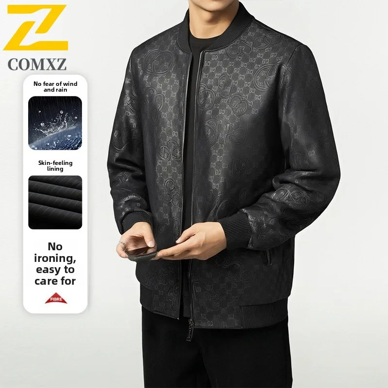 الخريف الشتاء الرجال البيسبول سترة جلدية الأعمال عارضة معطف حقيقي للماء يندبروف الرياضة سترة واقية السائق ملابس خارجية #1