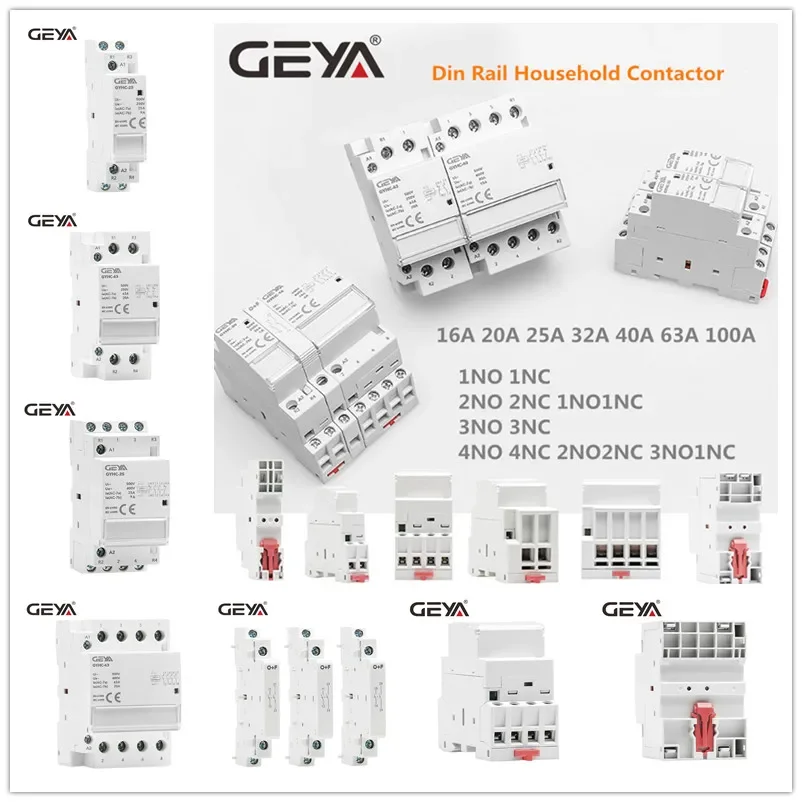 GEYA 2P 40A 63A 2NO 2NC 1NO1NC  Din Rail AC Contactor House Use or For Charging Pile Contactor Good Quality