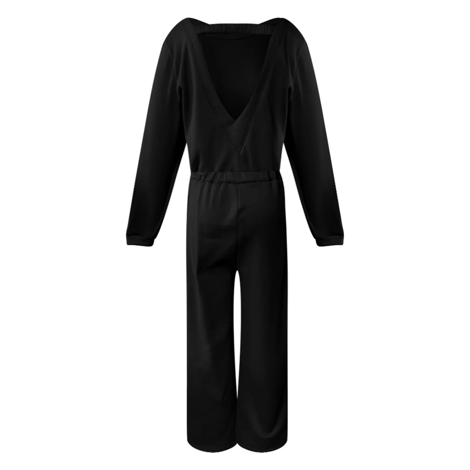 Casual Elastic Waist Comfy Jumpsuits Women Fashion Sporty Long Sleeve Jumpsuits Solid Color Backless Loose Fit Jumpsuit Set