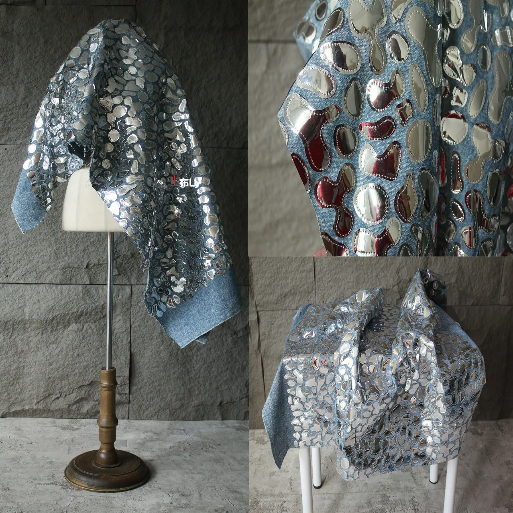 

Cowboy modified laser embroidery geometric flash sequin fabric laser dazzling white clothing internet celebrity background