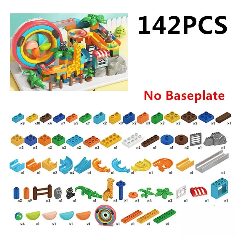142pcs 전기 대리석 경주 러닝 휠 엘리베이터 리프트 코스터 슬라이드 트랙 DIY 미로 공 게임 부품 호환 빌딩 블록
