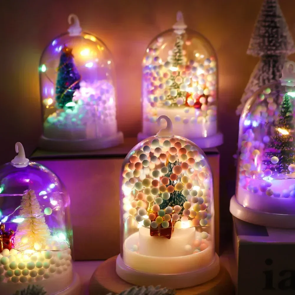 Mini Christmas Decorations Lights Miniature Christmas Tree in Plastic Dome with LED Lights Christmas Gift New Year Decorations