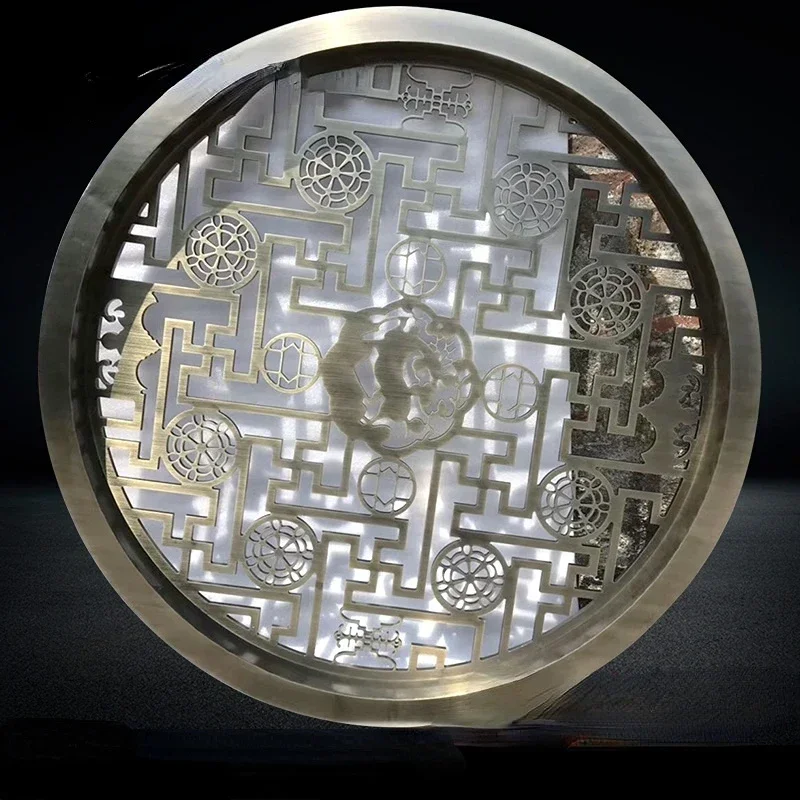 Metal Aluminum Screen Sculpture Screen Circular Pattern Bronze Hall Decoration Partition Screen