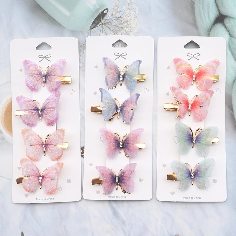 2/4Pcs Colorful Butterfly Hairpins Girl Hair Clips Barrettes Women Sweet Hair Ornament Rainbow Headwear Kids Hair Accessories