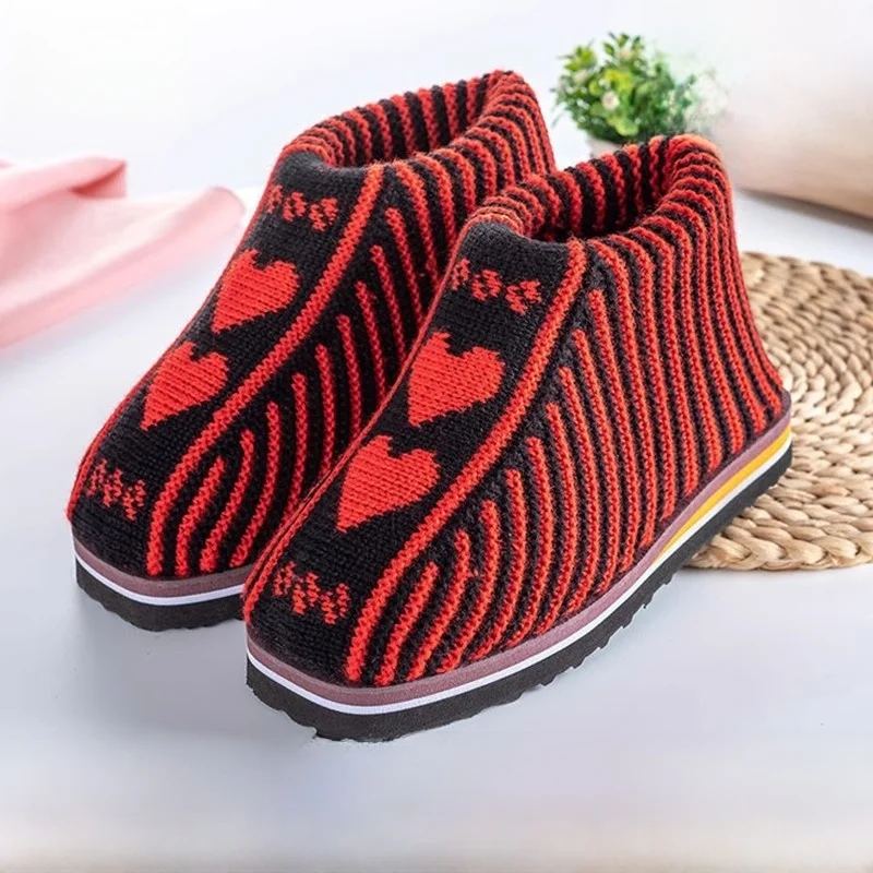 

Handmade Cotton Slippers High Top Home Use Anti-Slip Wool Hook Knitted ly Mother with Heel Cotton Slippers for Men And W...