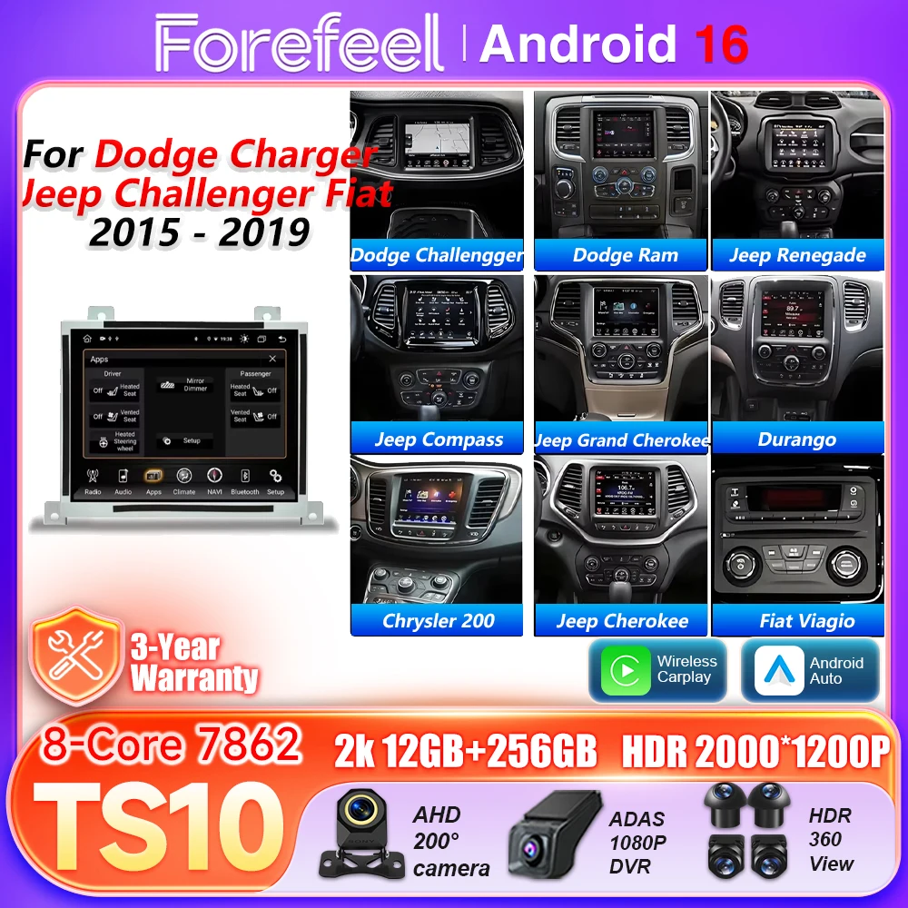Android 16 Auto Carplay For Dodge Charger Challenger 2015 2016 2017 2018 2019 Car Radio BT Multimedia Player 5G Wifi Video GPS