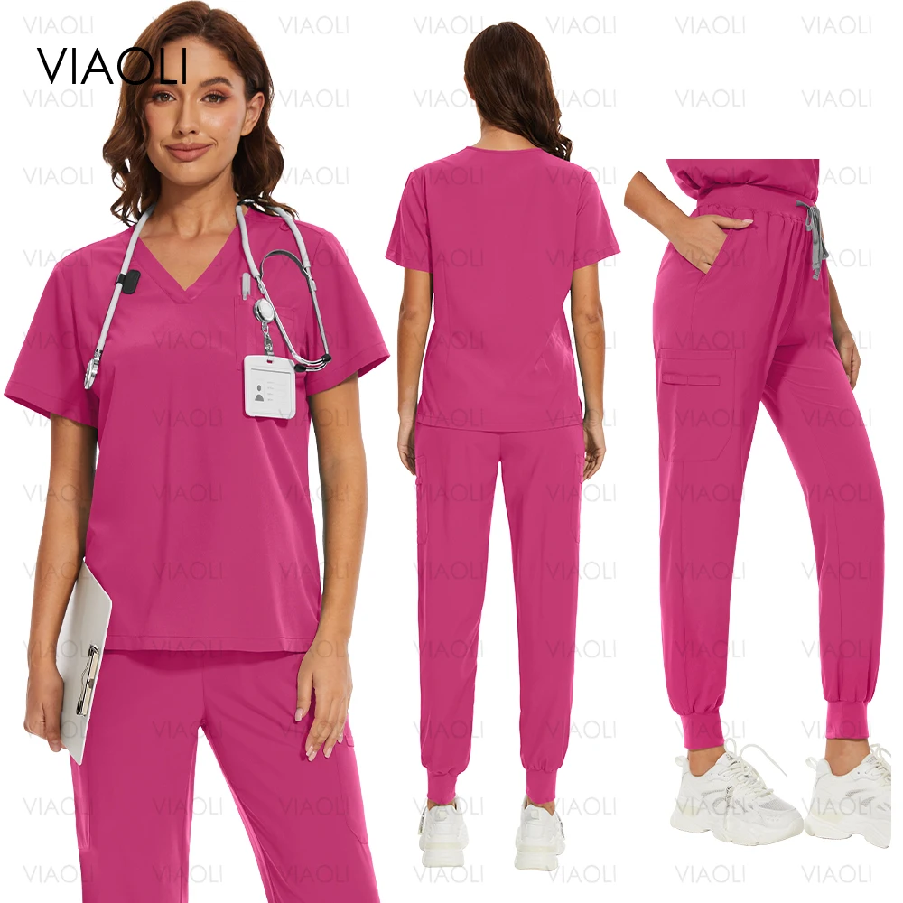 

Stretch Medical Scrub Top Jogger Pants Hospital Dustproof Workwear Women Scrubs Set Clinical Nursing Uniforms Nurse Work Clothes