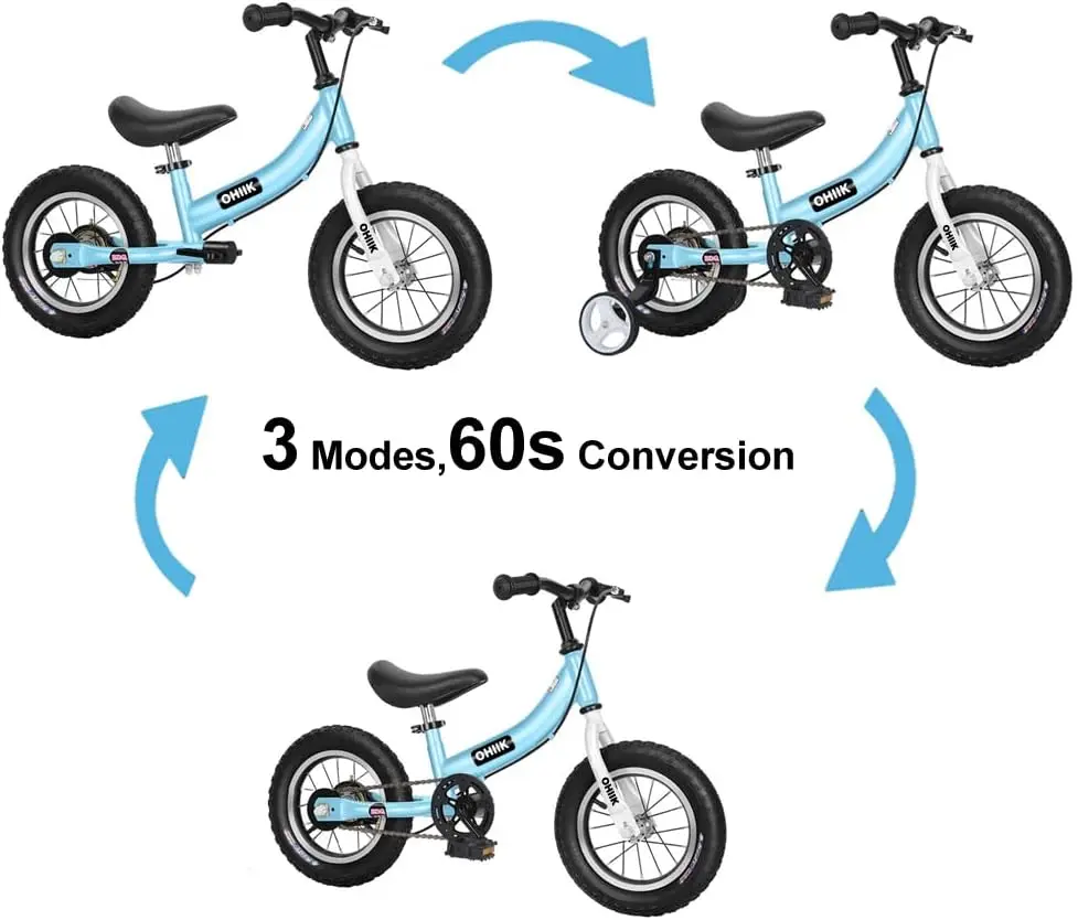 Balance Bike 2 in 1 for Kids 2 3 4 5 6 7 Years Old,Balance to Pedals Bike,12 inch Kids Bike,with Pedal kit,Training Wheels