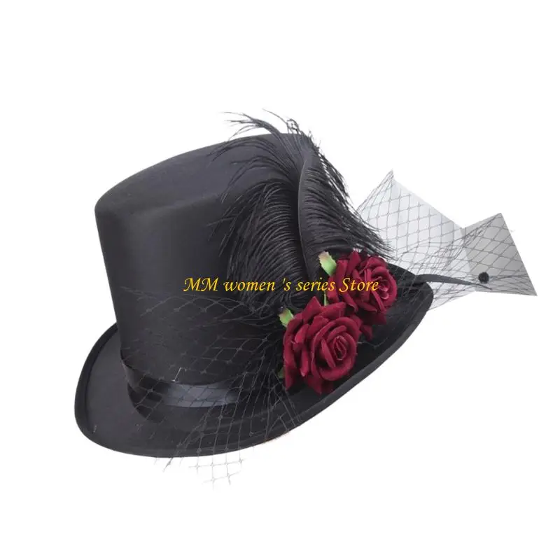 Q39c Steampunk Victorian Hat Cape Hats Vintage Flowers Hat For Womens Men Halloween Cosplay Akcesoria