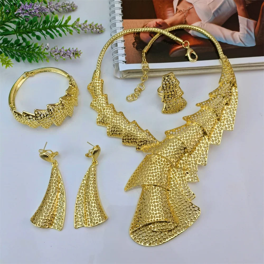 EMMA Fashion Jewelry Sets For Women Big Italian Gold Plated Necklace Earrings Party Jewelry Free Shipping