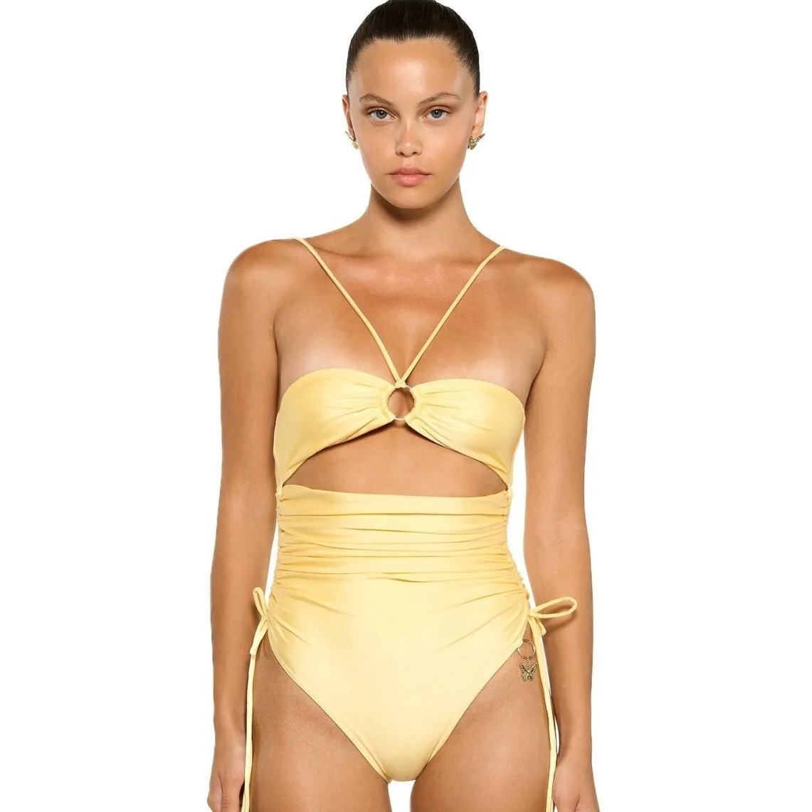 2025 nouveau maillot de bain une pièce de couleur unie femmes anneau sangle serré haute élasticité Bikini 25164