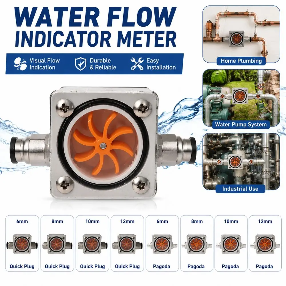 Universal Water Flow Meter Rotating Observer 6mm 8mm 10mm 12mm 16mm Connector Water Cooled Flowmeter One In One Out