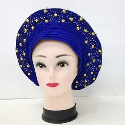 Headtie Gele Nigerian African Orange aso oke 2024 wysokiej jakości na imprezę muzułmańskie warkocze nakrycie głowy damska opaska na głowę Turban Cap1Set