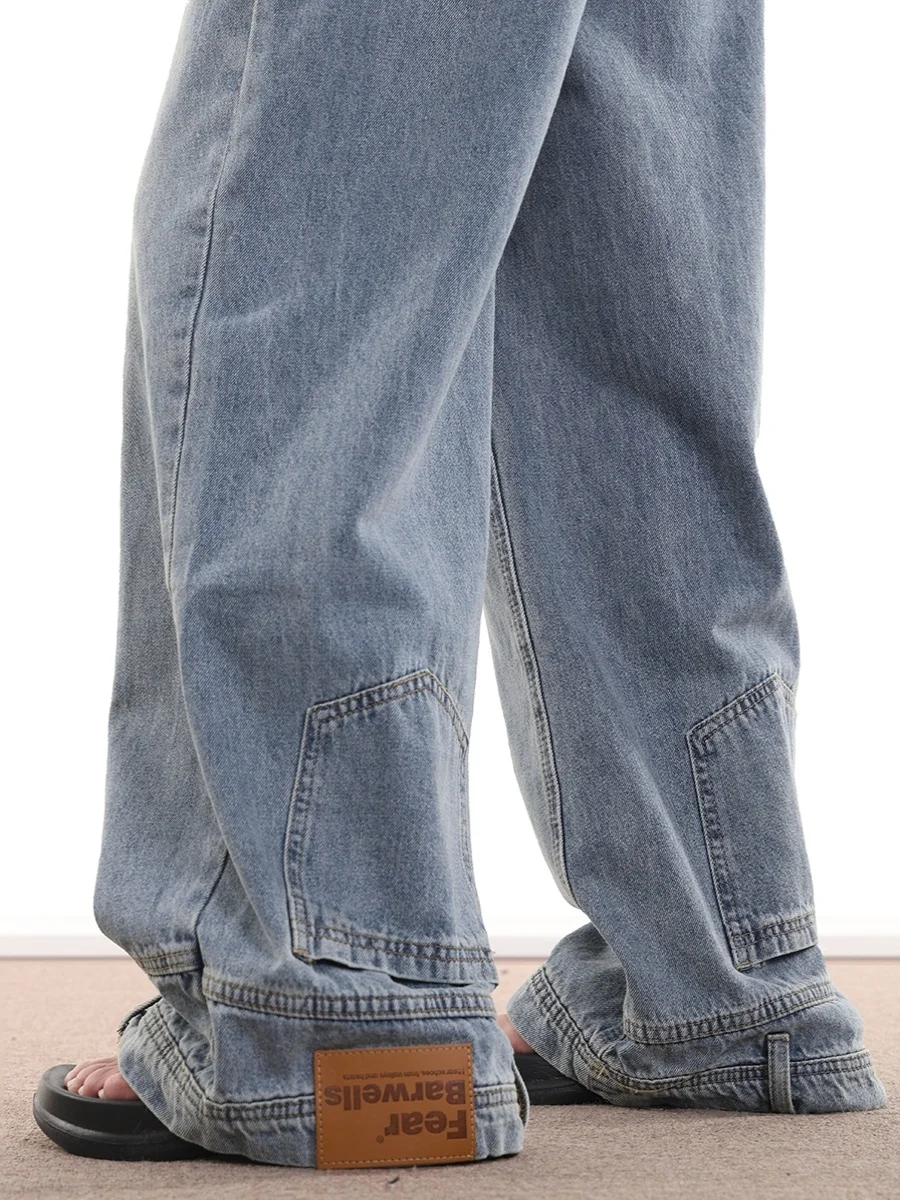 Calça jeans de perna larga americana sle, design baward, solta, reta, feminina, casual, cintura alta, calças compridas