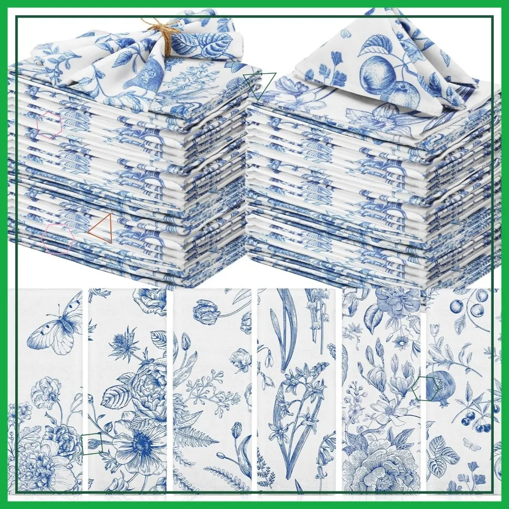 

48 Pcs Floral Cloth Napkins 15x15 Inch - Soft Washable Reusable Cotton Dinner Towel for Spring Tea Party