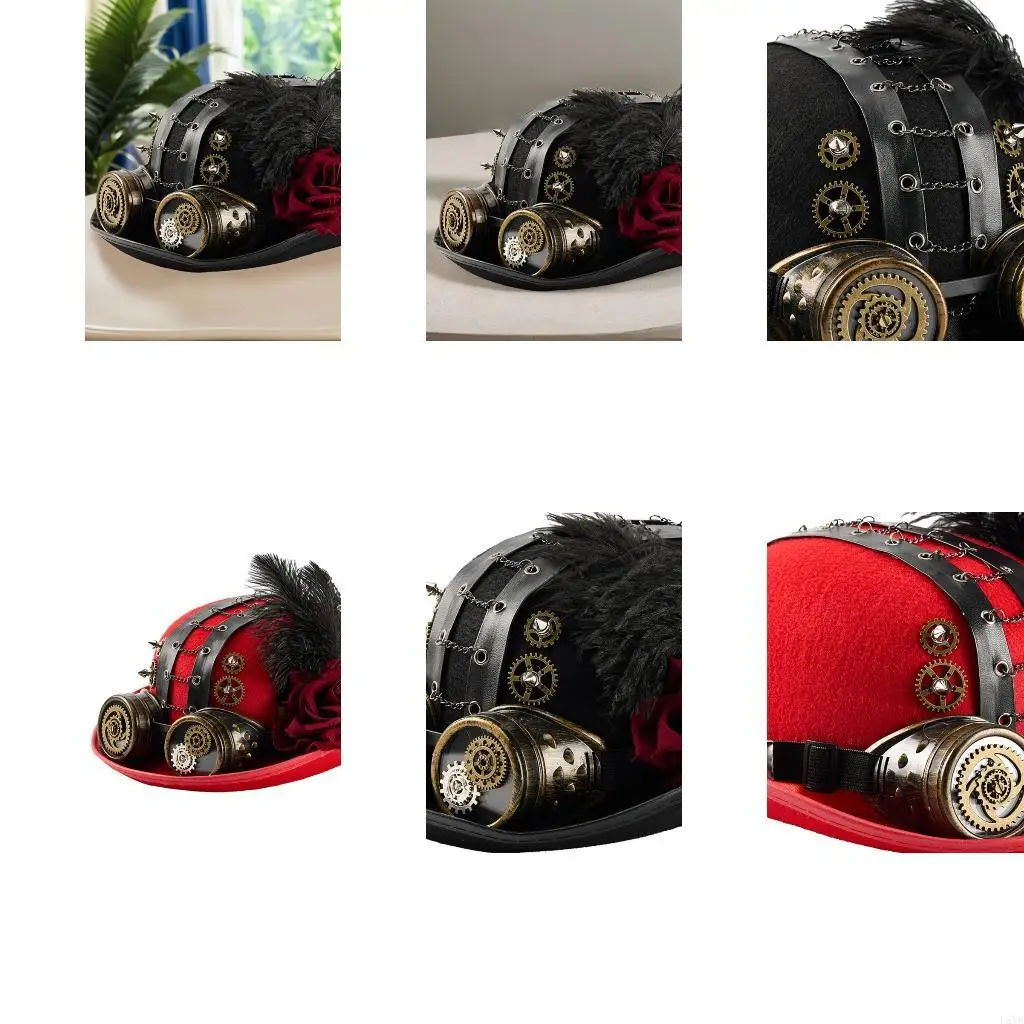 

L5YA Готический джазовый костюм Top Hat с Goggles Gear Chain Decors Decors готическая головная одежда