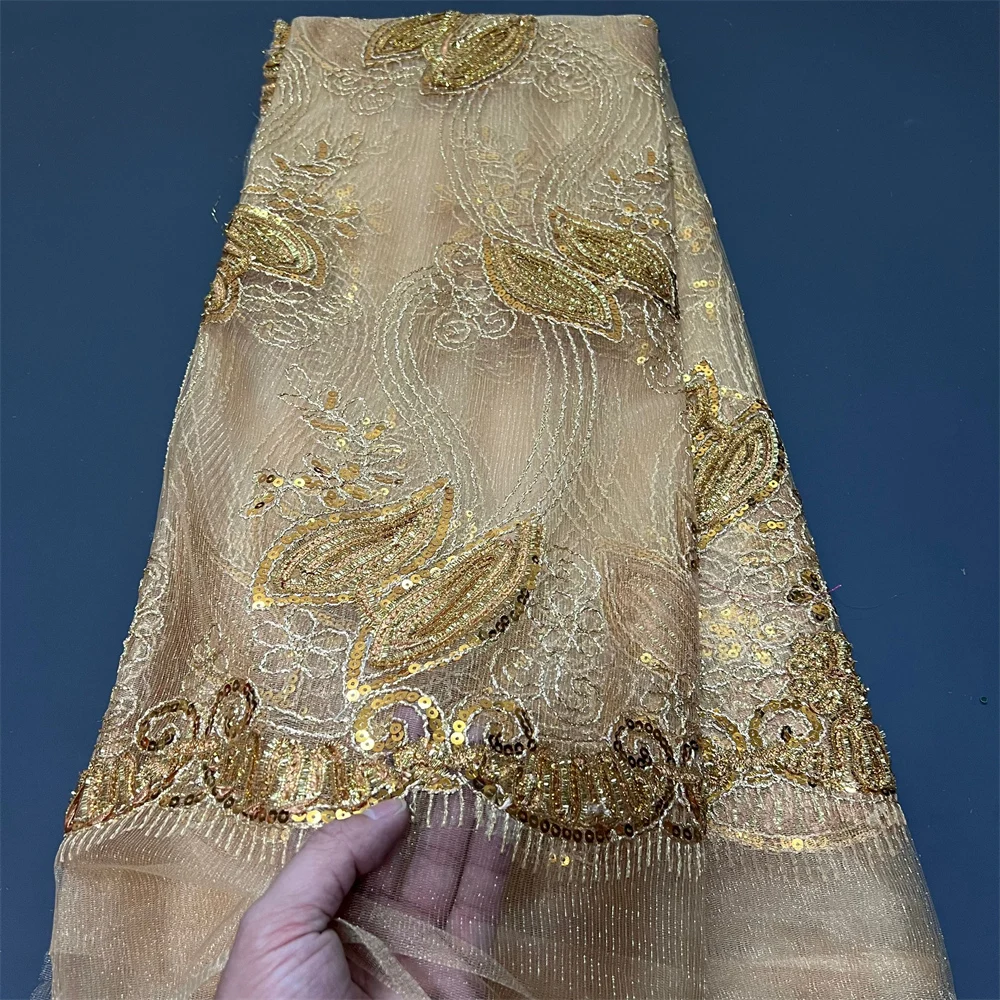 

2025 New African Nigerian High Quality Lace Fabric Embroidered Tulle Net for Wedding Gowns Elegant Bridal Dress Material 5Yards