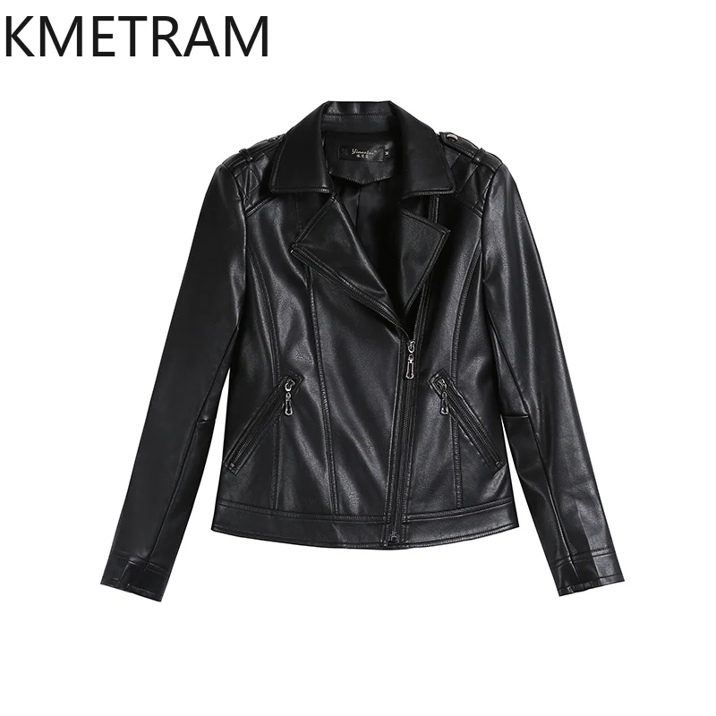 KMETRAM-Veste courte en cuir de mouton véritable pour femme, vêtements de moto polyvalents, printemps, automne