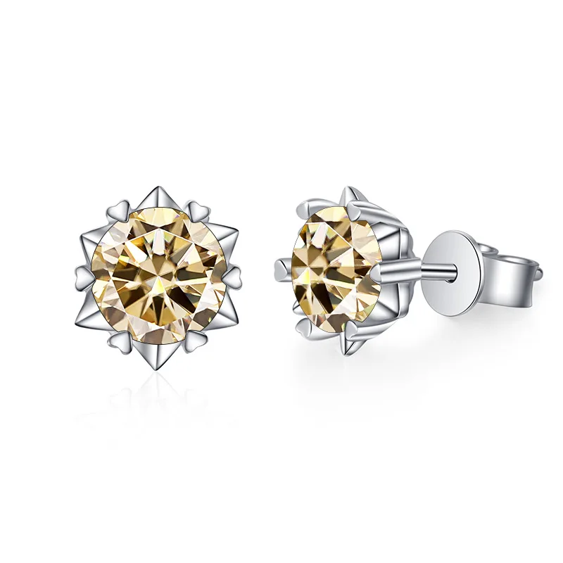 1Pair Premium 1ct+1ct Moissanite Diamond Stud Earrings Snowflake Shape for Women S925 Sterling Silver Screw Back Earring