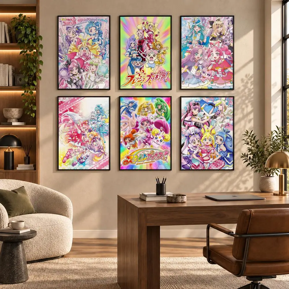 Anime You and Idol Pretty Cure Poster Self-adhesive Art Waterproof Paper Sticker Coffee House Bar Room Wall Decor