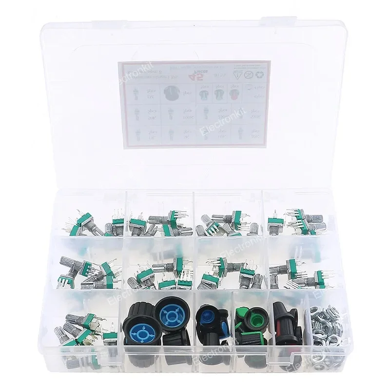 45pcs/Box B1K-1M R097 Audio 3Pin Shaft Amplifier Sealing Potentiometer With Knob Assorted kit