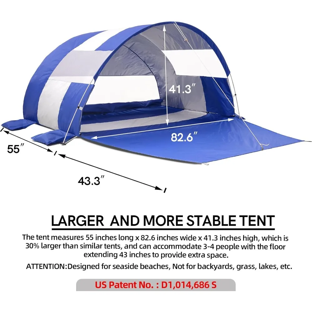 

Large Portable Beach Tent, Beach Shade for 2-4 People, Easy Setup Sun Shelter Canopy, UV Protection