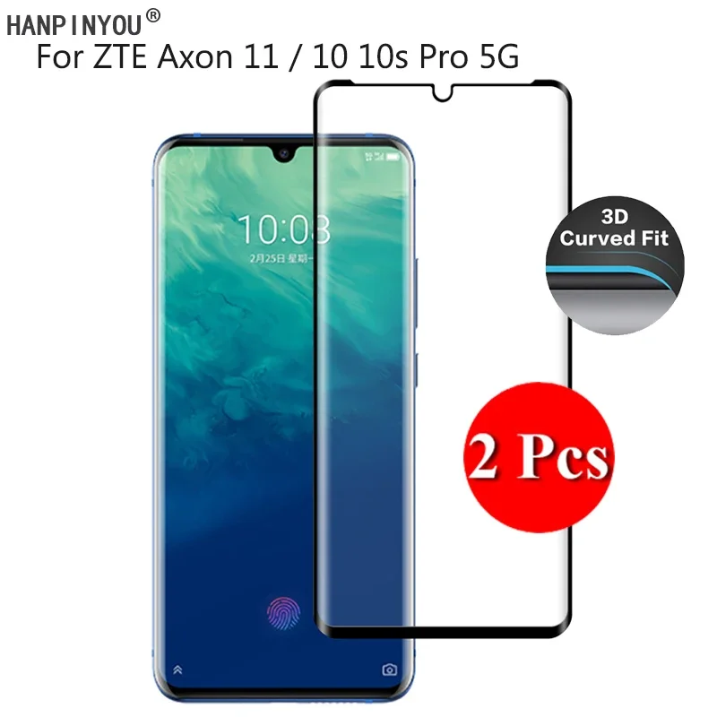 2 Pcs For ZTE Axon 11 10 10s Pro 10Pro 5G 9H Ultra Thin 3D Curved Full Cover Screen Protector Tempered Glass Protective Film