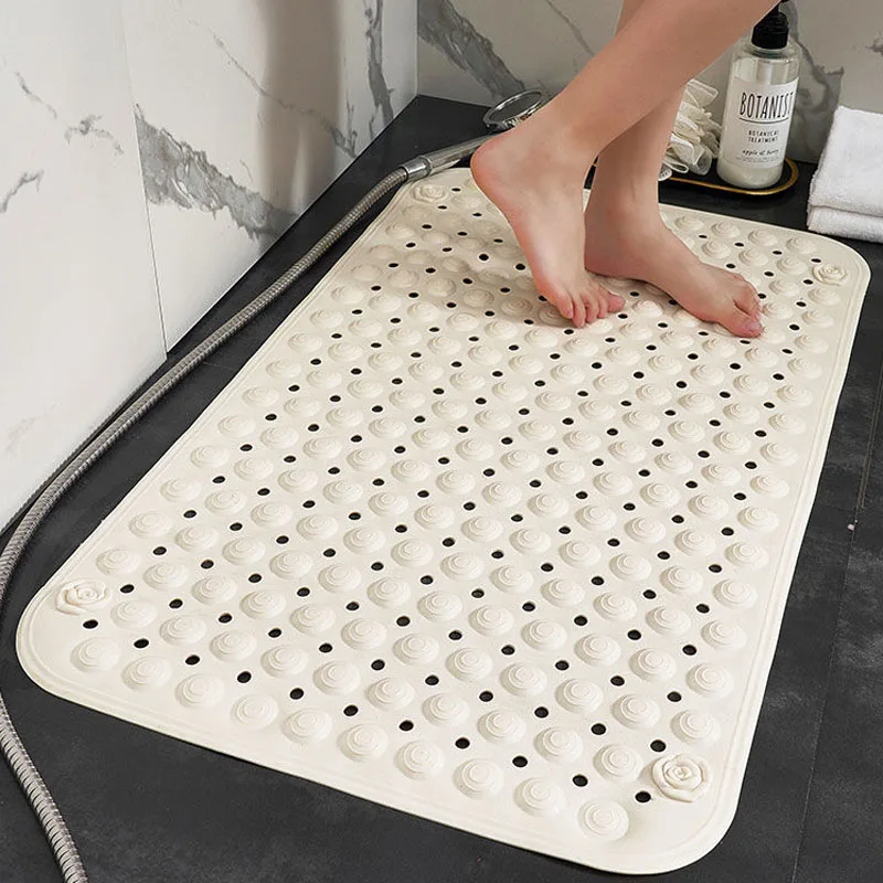 

Pure Color Home Bathroom Non-slip Floor Mat High-quality Shower Room Massage Foot Pad Rectangular Anti-fall Suction Cup Floor Ma