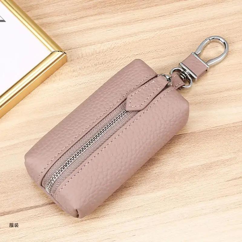 D0UD Men's Horse Genuine Leather for Key Wallet Coin Card Holder Money Bag with Keyring Zipper Pocket Mini Car for Key