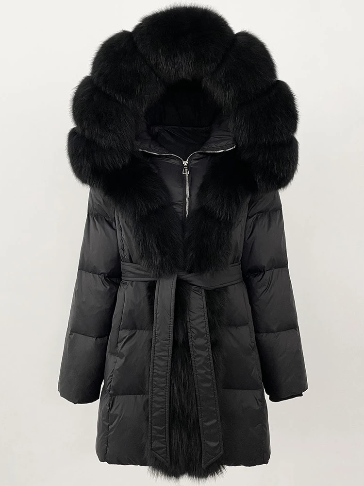 2025 inverno grosso quente streetwear casual outerwear jaqueta feminina natural real gola de pele de raposa com capuz pato branco para baixo casaco