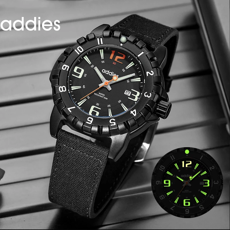 ADDIESDIVE Top Men's Quartz Watch Outdoor Sports Strap Waterproof Super Luminous Date Display Fashion Casual Male Watch
