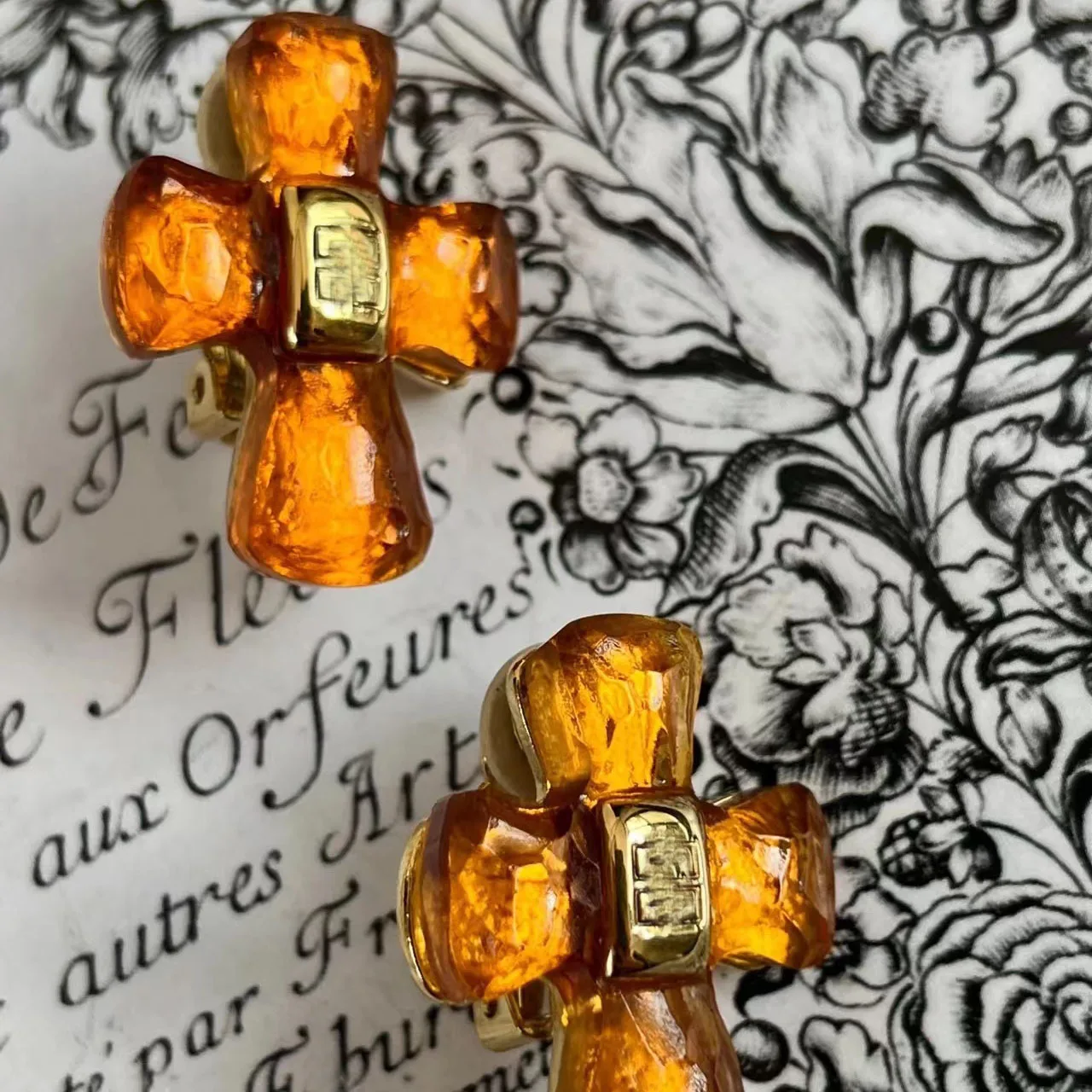 Vintage Chunky Orange Cross Statement Earrings For Women Jewelry Runway Party T Show Fancy Trendy Boho INS Japan Korea