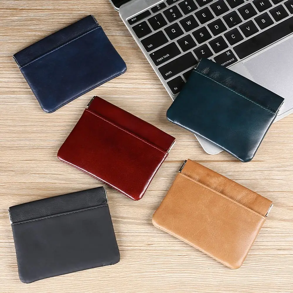 Oil Wax Leather Male Wallets Casual Soft Waterproof Headphone Bag Cowhide High Quality Fabric Card Bag Men